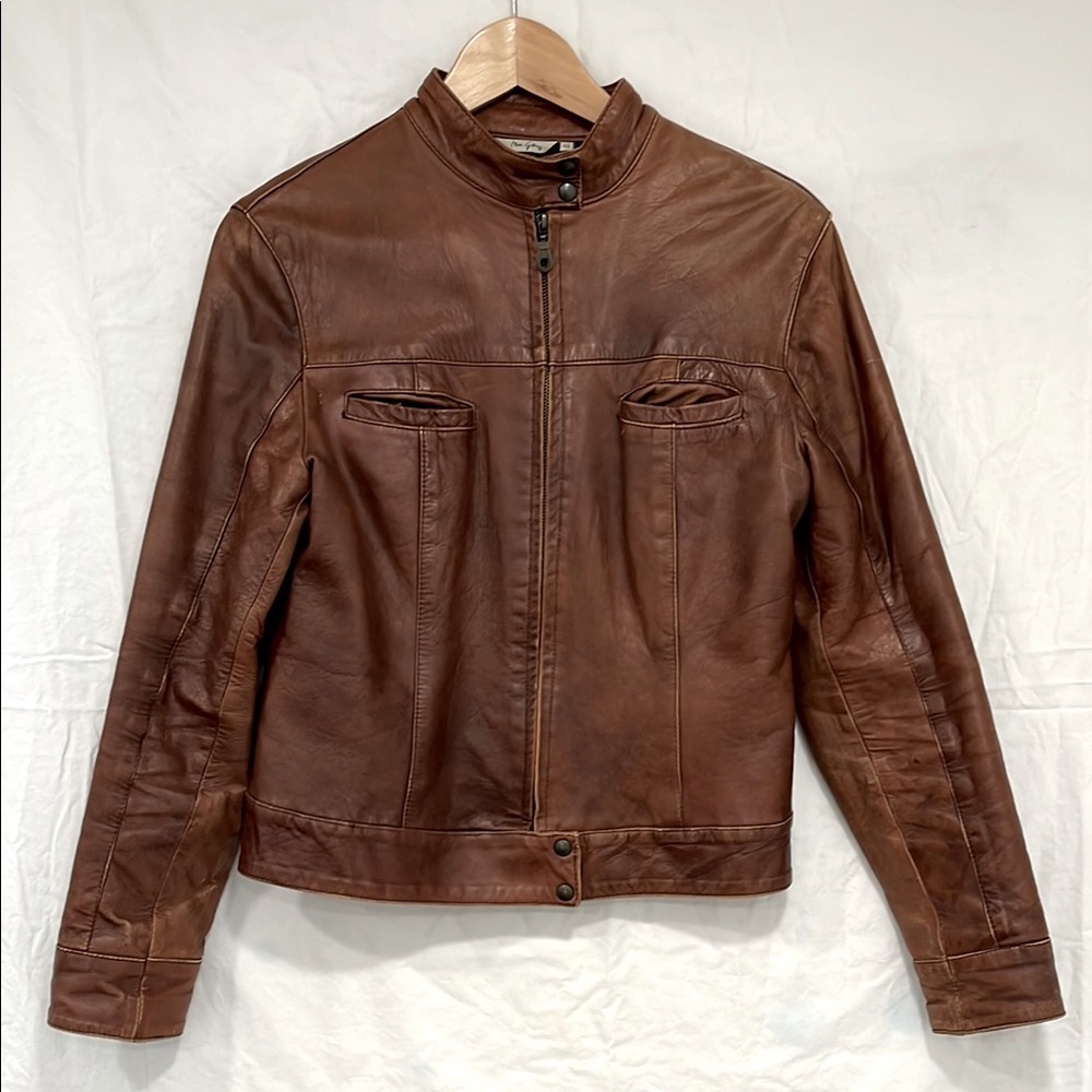 Brown Leather Biker Jacket, size 4